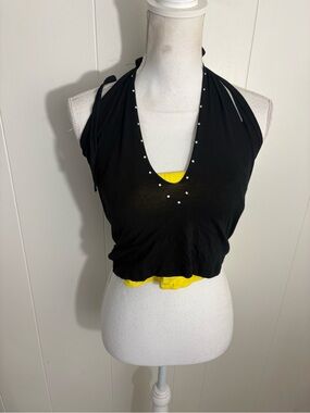 Black Halter Camisole with Yellow Accent - Women's Camisole